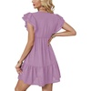 image:imageLYANER Womens Deep V Neck Ruffle Short Sleeve Mini Dress A Line Swing Flared Cocktail PartyLight Purple