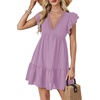 image:imageLYANER Womens Deep V Neck Ruffle Short Sleeve Mini Dress A Line Swing Flared Cocktail PartyLight Purple