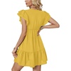 image:imageLYANER Womens Deep V Neck Ruffle Short Sleeve Mini Dress A Line Swing Flared Cocktail PartyMustard Yellow