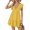 image:imageLYANER Womens Deep V Neck Ruffle Short Sleeve Mini Dress A Line Swing Flared Cocktail PartyMustard Yellow