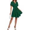 image:imageLYANER Womens Deep V Neck Short Sleeve Ruffle Layer Wrap Tie Waist Swing Mini DressDark Green