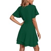 image:imageLYANER Womens Deep V Neck Short Sleeve Ruffle Layer Wrap Tie Waist Swing Mini DressDark Green