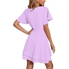 image:imageLYANER Womens Deep V Neck Short Sleeve Ruffle Layer Wrap Tie Waist Swing Mini DressPale Purple