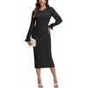 image:imageLYANER Womens Elegant Contrast Lace Long Sleeve Ribbed Knit Slit Slim Midi Bodycon DressBlack