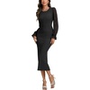 image:imageLYANER Womens Elegant Contrast Lace Long Sleeve Ribbed Knit Slit Slim Midi Bodycon DressBlack