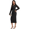 image:imageLYANER Womens Elegant Contrast Lace Long Sleeve Ribbed Knit Slit Slim Midi Bodycon DressBlack