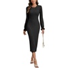 image:imageLYANER Womens Elegant Contrast Lace Long Sleeve Ribbed Knit Slit Slim Midi Bodycon DressBlack