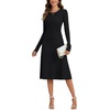 image:imageLYANER Womens Fall Sweater Dress Pleated Ruffle Ribbed Knit A Line Crewneck Midi DressBlack