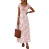 image:imageLYANER Womens Floral Print Square Neck Short Sleeve Smocked Flowy A Line Boho Long SundressWhite