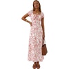 image:imageLYANER Womens Floral Print Square Neck Short Sleeve Smocked Flowy A Line Boho Long SundressWhite
