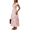 image:imageLYANER Womens Floral Print Square Neck Short Sleeve Smocked Flowy A Line Boho Long SundressWhite