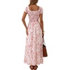 image:imageLYANER Womens Floral Print Square Neck Short Sleeve Smocked Flowy A Line Boho Long SundressWhite
