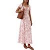 image:imageLYANER Womens Floral Print Square Neck Short Sleeve Smocked Flowy A Line Boho Long SundressWhite