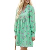 image:imageLYANER Womens Floral Print V Neck Patchwork Ruched A Line Long Sleeve Loose Boho Mini DressGreen