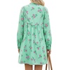 image:imageLYANER Womens Floral Print V Neck Patchwork Ruched A Line Long Sleeve Loose Boho Mini DressGreen