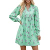 image:imageLYANER Womens Floral Print V Neck Patchwork Ruched A Line Long Sleeve Loose Boho Mini DressGreen