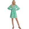 image:imageLYANER Womens Floral Print V Neck Patchwork Ruched A Line Long Sleeve Loose Boho Mini DressGreen