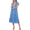 image:imageLYANER Womens Floral Print V Neck Ruffle Short Sleeve Flowy A Line Boho Midi DressBlue