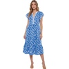 image:imageLYANER Womens Floral Print V Neck Ruffle Short Sleeve Flowy A Line Boho Midi DressBlue