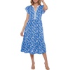 image:imageLYANER Womens Floral Print V Neck Ruffle Short Sleeve Flowy A Line Boho Midi DressBlue