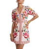 image:imageLYANER Womens Floral Print V Neck Short Sleeve Ruched A Line Beach Vacation Mini SundressPink