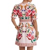 image:imageLYANER Womens Floral Print V Neck Short Sleeve Ruched A Line Beach Vacation Mini SundressPink