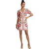 image:imageLYANER Womens Floral Print V Neck Short Sleeve Ruched A Line Beach Vacation Mini SundressPink