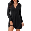 image:imageLYANER Womens Half Zip Up Collared Deep V Neck Long Sleeve A Line Fall Mini Short Dress with PocketsBlack