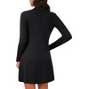 image:imageLYANER Womens Half Zip Up Collared Deep V Neck Long Sleeve A Line Mini Short Dress with Pockets Black Medium