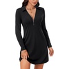 image:imageLYANER Womens Half Zip Up Collared Deep V Neck Long Sleeve A Line Mini Short Dress with Pockets Black Medium