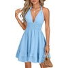 image:imageLYANER Womens Halter Deep V Neck Backless Ruffle A Line Sleeveless Shirred Sexy Mini DressBlue