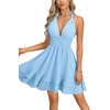 image:imageLYANER Womens Halter Deep V Neck Backless Ruffle A Line Sleeveless Shirred Sexy Mini DressBlue
