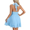 image:imageLYANER Womens Halter Deep V Neck Backless Ruffle A Line Sleeveless Shirred Sexy Mini DressBlue