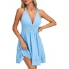 image:imageLYANER Womens Halter Deep V Neck Backless Ruffle A Line Sleeveless Shirred Sexy Mini DressBlue