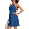 image:imageLYANER Womens Halter Neck Hollow Out Adjustable Spaghetti Strap A Line Vacation DressDenim Blue