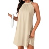 image:imageLYANER Womens Halter Neck Sleeveless A Line Ruched Chiffon Flowy Casual Beach Mini DressBeige