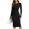 image:imageLYANER Womens Knit Elegant Crewneck Long Sleeve Midi Bodycon Pencil Fall Sweater DressBlack