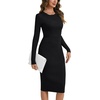 image:imageLYANER Womens Knit Elegant Crewneck Long Sleeve Midi Bodycon Pencil Fall Sweater DressBlack