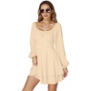 image:imageLYANER Womens Lantern Long Sleeve Tie Back Square Neck Ruffle Short Dress Flowy Casual Party Mini DressesBeige