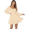 image:imageLYANER Womens Lantern Long Sleeve Tie Back Square Neck Ruffle Short Dress Flowy Casual Party Mini DressesBeige