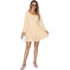 image:imageLYANER Womens Lantern Long Sleeve Tie Back Square Neck Ruffle Short Dress Flowy Casual Party Mini DressesBeige