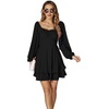 image:imageLYANER Womens Lantern Long Sleeve Tie Back Square Neck Ruffle Short Dress Flowy Casual Party Mini DressesBlack
