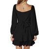 image:imageLYANER Womens Lantern Long Sleeve Tie Back Square Neck Ruffle Short Dress Flowy Casual Party Mini DressesBlack