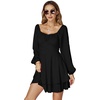 image:imageLYANER Womens Lantern Long Sleeve Tie Back Square Neck Ruffle Short Dress Flowy Casual Party Mini DressesBlack