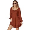 image:imageLYANER Womens Lantern Long Sleeve Tie Back Square Neck Ruffle Short Dress Flowy Casual Party Mini DressesBurnt Orange