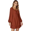 image:imageLYANER Womens Lantern Long Sleeve Tie Back Square Neck Ruffle Short Dress Flowy Casual Party Mini DressesBurnt Orange