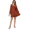 image:imageLYANER Womens Lantern Long Sleeve Tie Back Square Neck Ruffle Short Dress Flowy Casual Party Mini DressesBurnt Orange