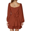 image:imageLYANER Womens Lantern Long Sleeve Tie Back Square Neck Ruffle Short Dress Flowy Casual Party Mini DressesBurnt Orange