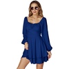 image:imageLYANER Womens Lantern Long Sleeve Tie Back Square Neck Ruffle Short Dress Flowy Casual Party Mini DressesDark Blue