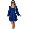image:imageLYANER Womens Lantern Long Sleeve Tie Back Square Neck Ruffle Short Dress Flowy Casual Party Mini DressesDark Blue